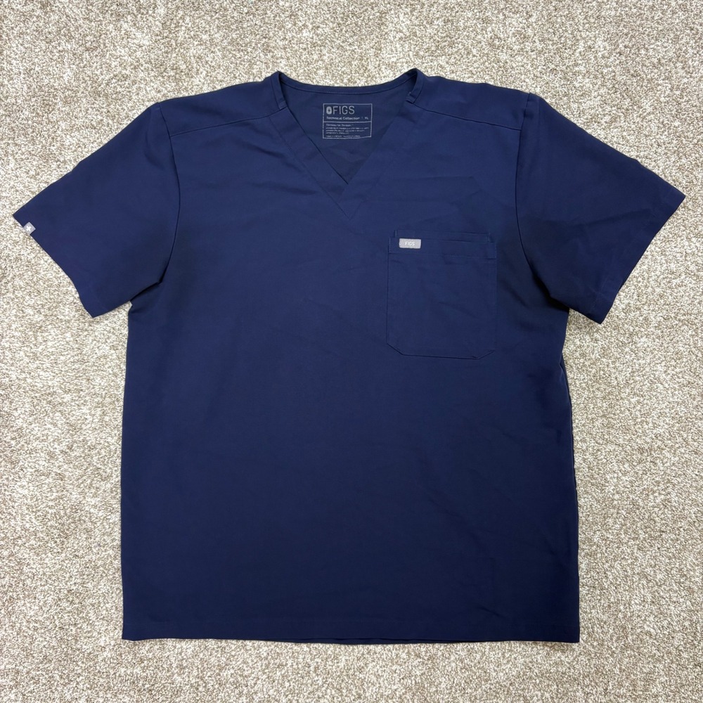 FIGS Catarina Scrub Shirt Mens XL Navy Blue V-Neck One Pocket Tech Collection